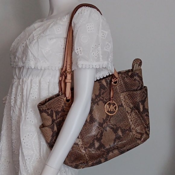 Michael Kors Tan Snake Print Tote Bag - Picture 16 of 16